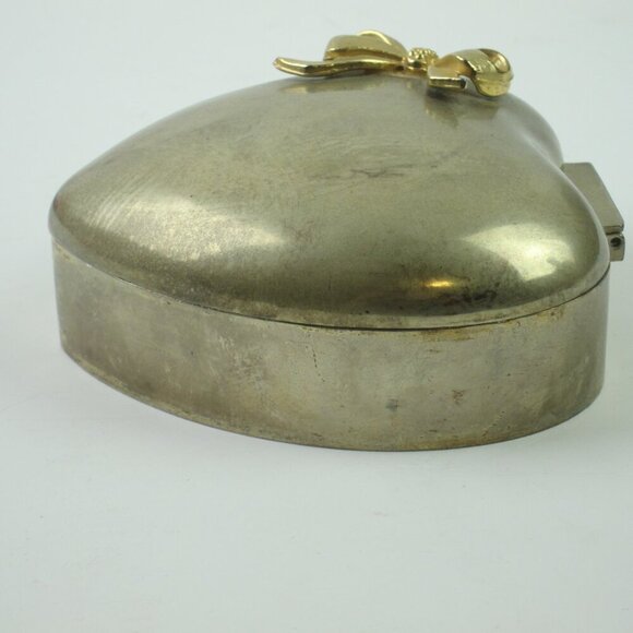 International Silver Plated Heart Jewelry Trinket Box Red Velvet Inner Vintage - Picture 5 of 13